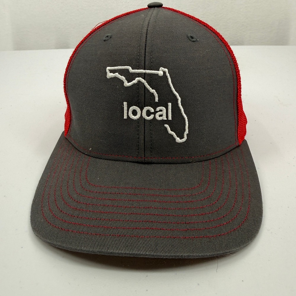Florida Local Hat Mens OSFA Gray Red Richardson Trucker Style 112 Snapback Cap